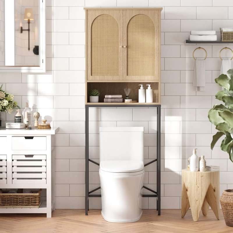 17 Stories Rattan Toilet Storage Cabinet Over The Rack Wood Cabinet With Metal Stand Bathroom Organizer With Adjustable Shelf Tall Freestanding Washer Shelf Small Cupboard Wayfair